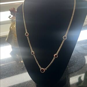 Gold tone Necklace with Red Accents
